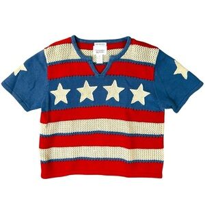 VINTAGE Y2K Americana Crochet American Flag 4th of July Shirt Womens Size Medium